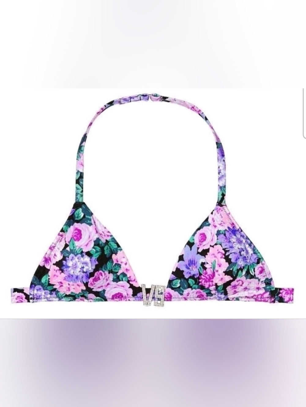 XS VS Swim VS Hardware Triangle PushUp Bikini Top Black Floral